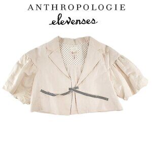 Anthropologie Elevenses Linen Cotton Cropped Tie Front Jacket Balloon Sleeve 6
